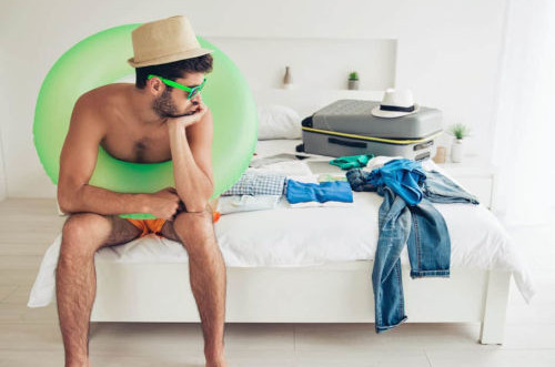 dude in hotel floatie regretting timeshare